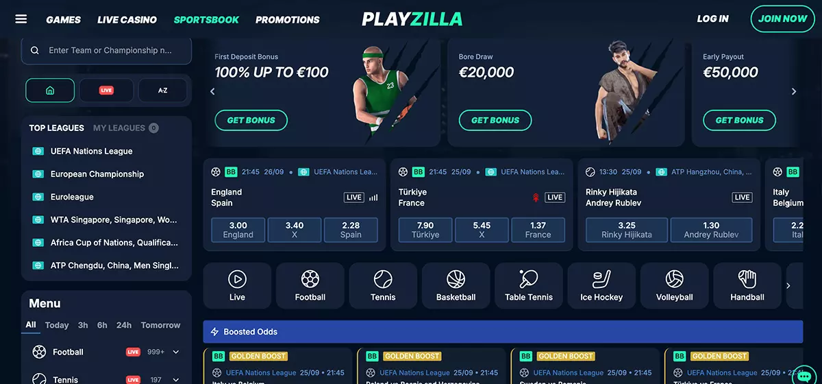 Playzilla mit Sportsbook, Bonusangeboten und Live-Quoten, Sportwettenanbieter ohne OASIS